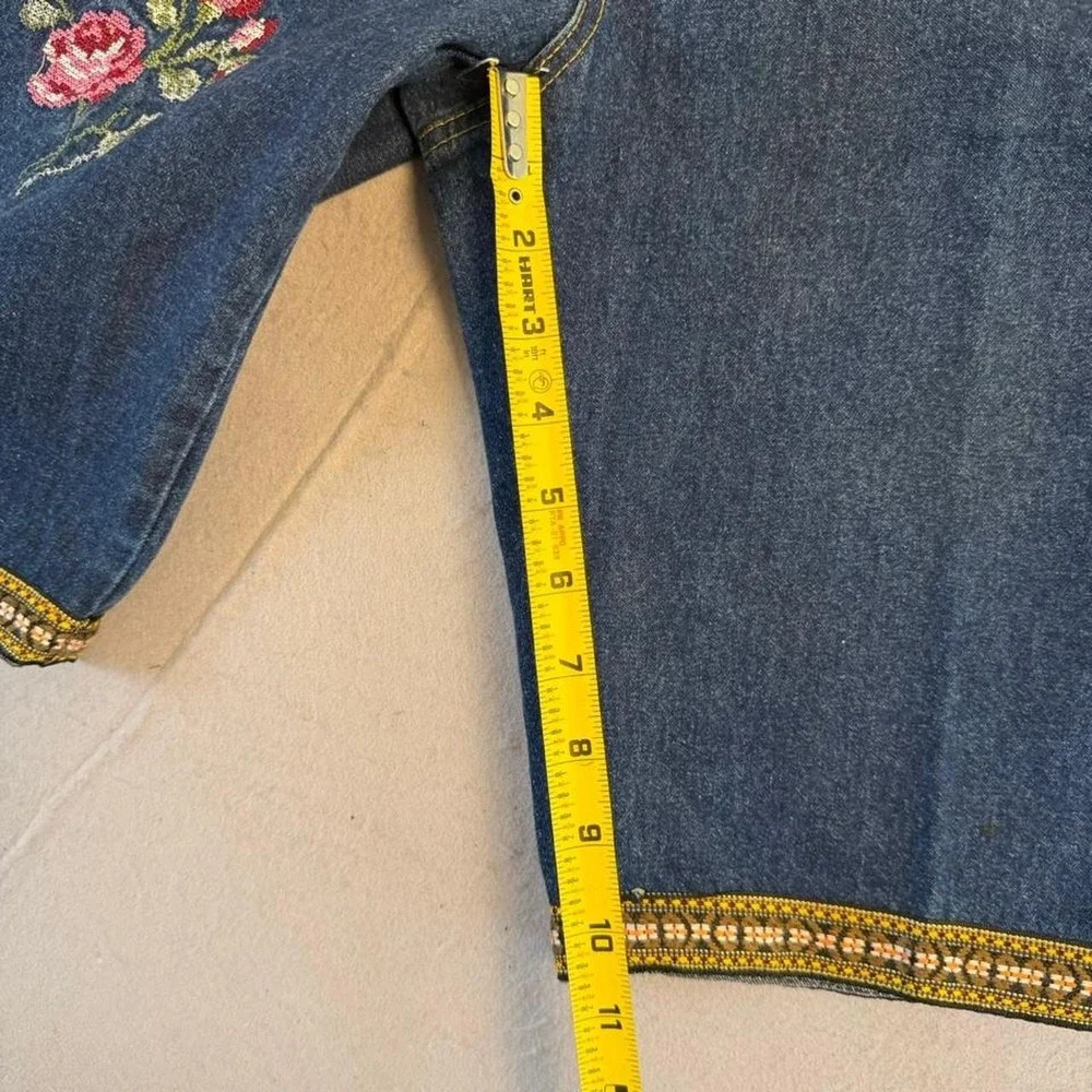 Vintage Ebass High Rise Embroidered Mom Jorts Dark Wash Floral Denim Shorts 26